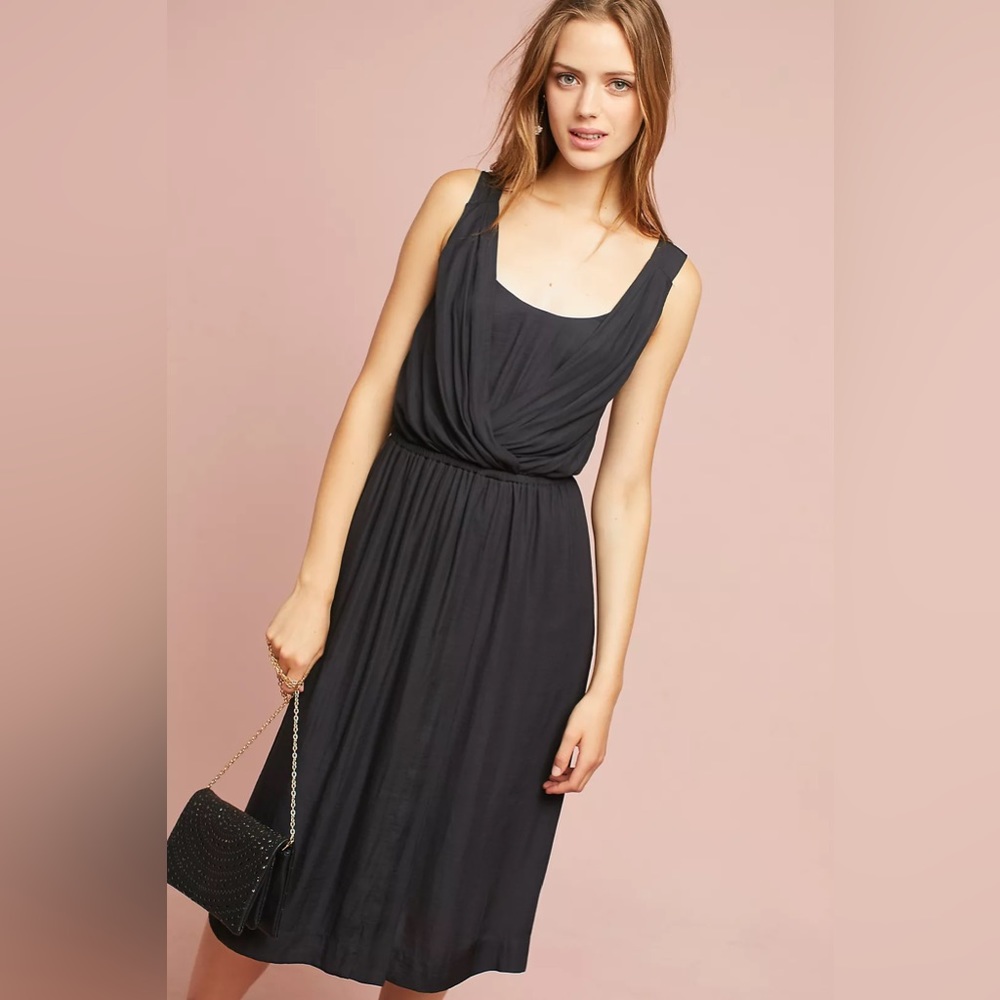 NWT! Sloan Midi Dress by Maeve black charcoal gray grey large medium M L LBD new